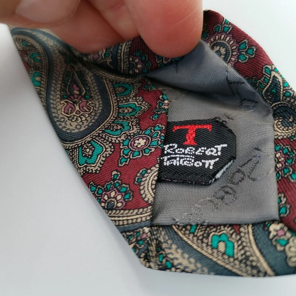 Robert Talbott Carmel Valley Silk Tie Burgundy Red Teal‎ Paisley Hand Sewn 3.5